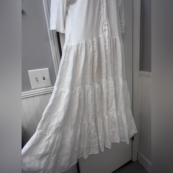 Etici Women’s White Linen Maxi Dress Cottagecore Button Front Made in Italy M/L - Picture 3 of 15